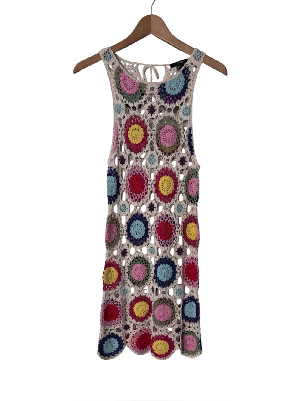 Multicolor Medallion Crochet Mini Dress Cream Boho Festival Hippie‎ Rave Small